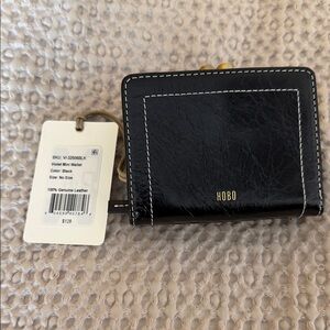 HOBO Wallet, New! Black Leather Violet Mini wallet with White Stitching